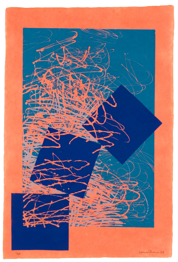 Untitled II (Blocks), 2009&amp;nbsp;
Reduction linocut with hand coloring and chine-coll&amp;eacute;
30 x 19 1/2 in. (76.2 x 49.53 cm)
Edition of 24
Published by Goya Contemporary / Goya-Girl Press
CHA-0549-CO