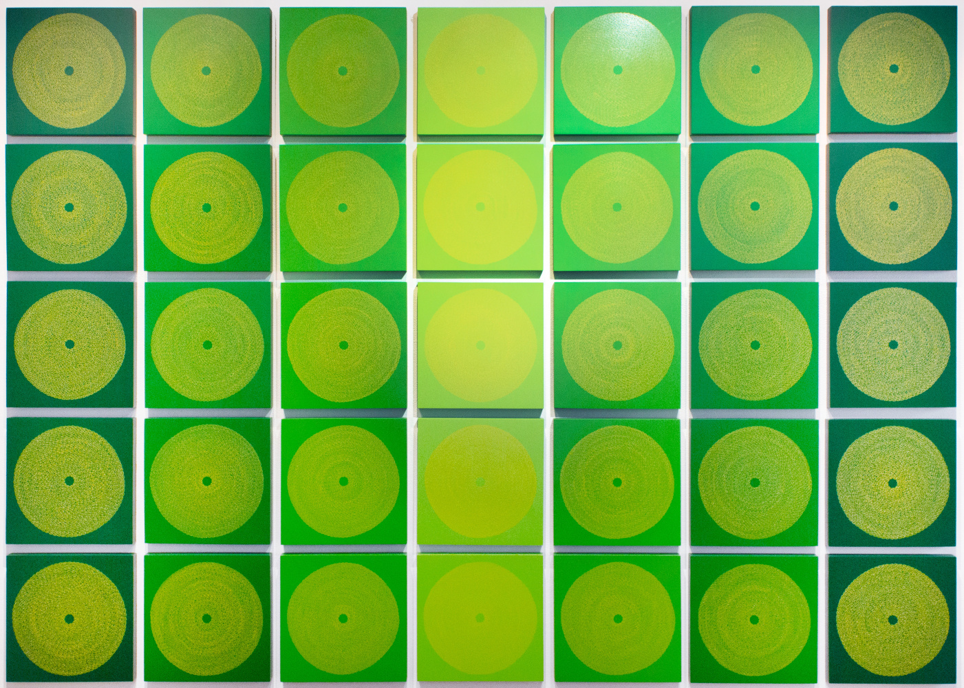 Yellow Circles on Green, 2021
Enamel on panel
64 x 92 in. (162.6 x 233.7 cm)
Brow-1172-C
