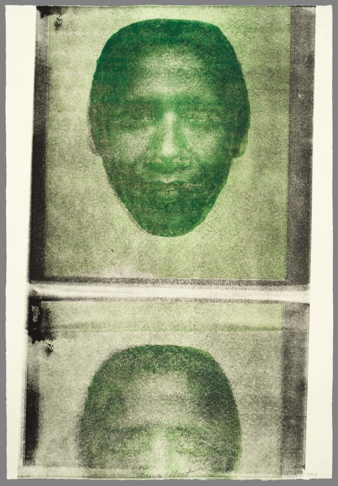 Joyce J. Scott

Obama Offset, 2012

Monoprint from the Obama Series on paper

Paper: 30 x 22 in. (76.2 x 55.88 cm)

Frame: 34 1/2 x 24 1/2 in. (87.63 x 62.23 cm)

Published by Goya Contemporary / Goya Girl Press

Scot-1007-C