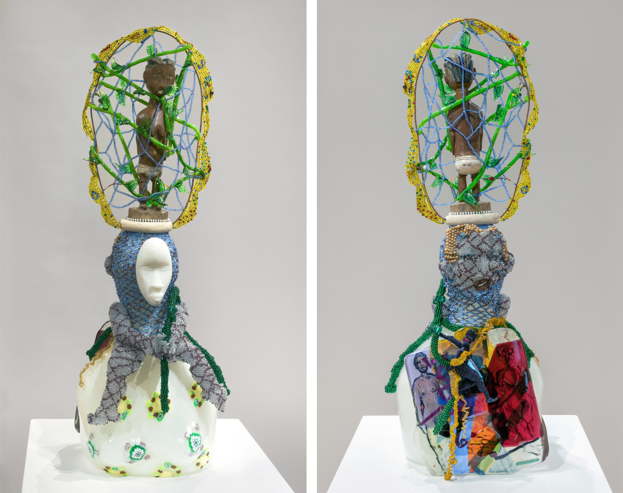 Joyce J. Scott

Taleteller,&amp;nbsp;2019

Hand-blown Murano glass processes, beads, thread, found objects, copper wire, cement

35 x 11 x 10 in. (88.9 x 27.9 x 25.4 cm)

Scot-1182-C