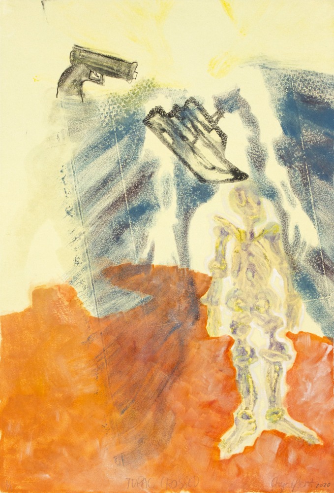 Tupac Crossed, 2020
Monoprint with unique hand painting
22 1/4 x 15 in. (56.5 x 38.1 cm)
Published by Goya Contemporary / Goya-Girl Press
Scot-1231-C
