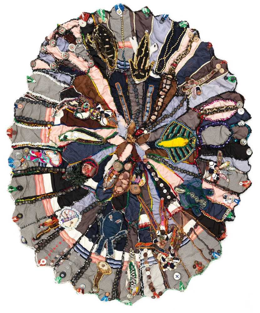 The Family of the Whosits, 1995
Fabric, buttons, beads, rocks, thread
57 x 50 in. (144.8 x 127 cm)
TScot-1032-C