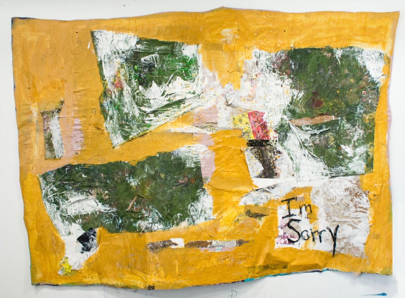 more work to do (thought about the sounds of stillness, knew the work wasn’t done), 2022
Acrylic, oil stick, pastel, posters, tape, house paint, fabric on paper
75 x 101 in. (190.5 x 256.5 cm)
Maso-1050-C