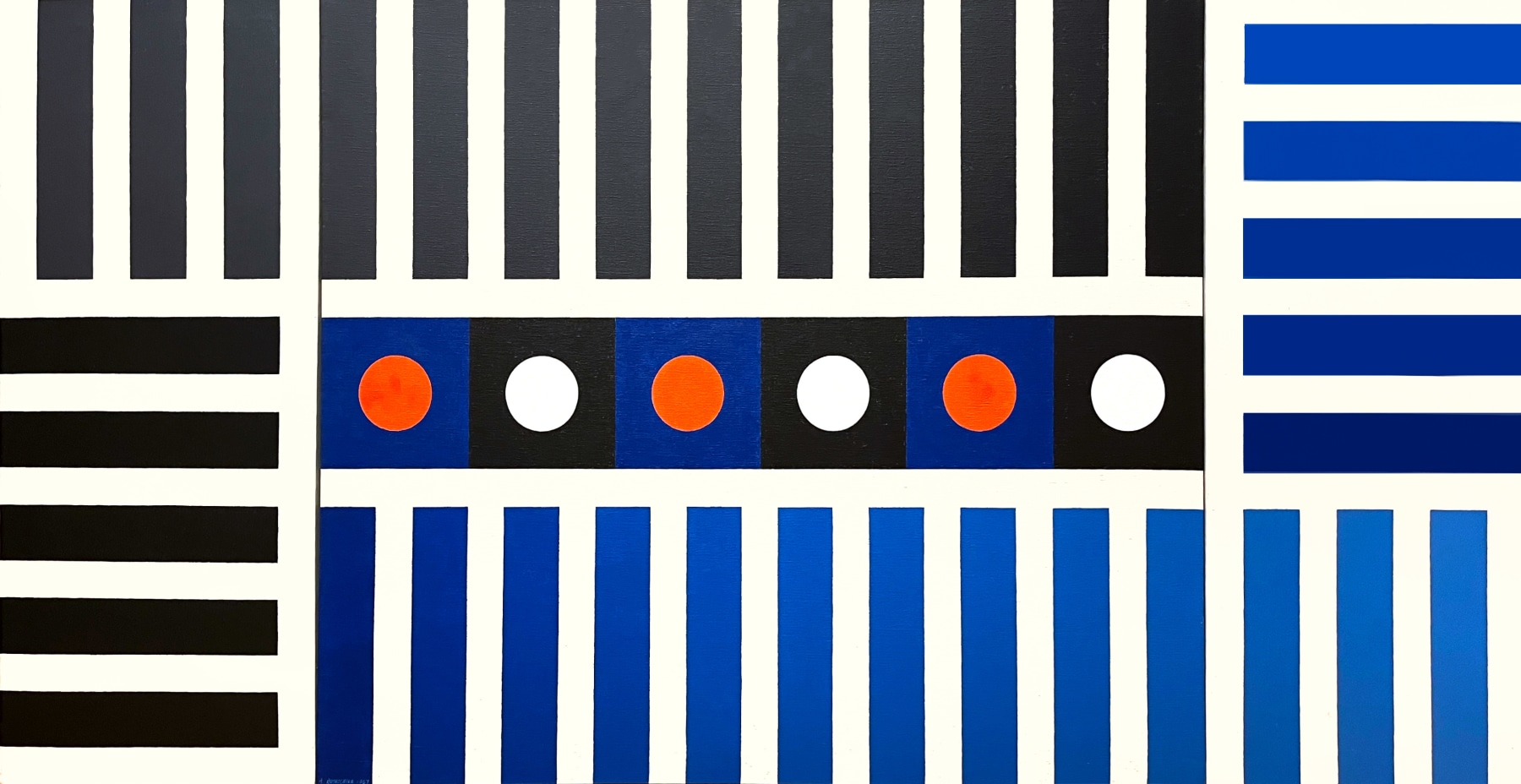 Six by Fourteen, 1967
Acrylic on canvas, triptych
41.75 x 81.875 in. (106 x 208 cm)
ROT-1025-C