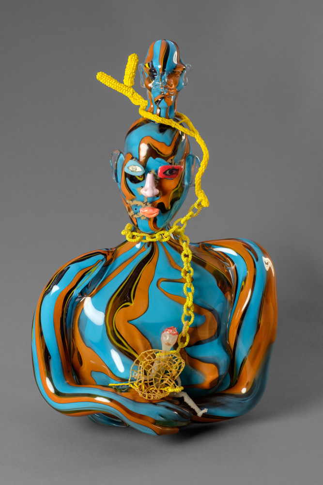 Dizzy Girl, 2014/2016
Hand-blown Murano glass, fused glass, glass beads, glass beads, thread
25 x 15 1/2 x 8 1/2 in. (63.5 x 39.4 x 21.6 cm)
Collection of The Speed Art Museum, Louisville, KY