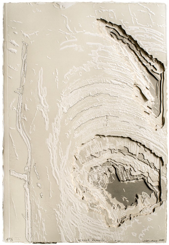 Territories Series: Czech Republic, 2013
Printing, laser cutting, embossing and sewing on 600g Fabriano paper
24 x 16 in. (61 x 40.6 cm)
AP edition of 3
Sala-1086-C