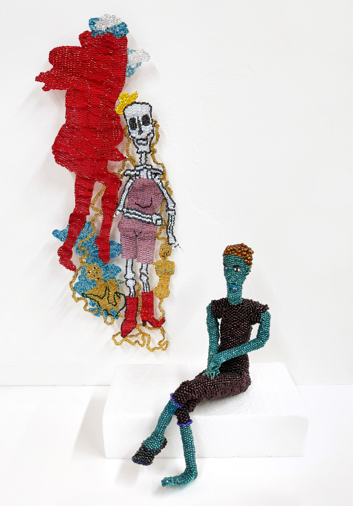 Joyce J. Scott
The Collector, 2022
Beads, thread, wire
Wall piece: 14.75 x 6 in. (37.47 x&amp;nbsp;15.24 cm)
Beaded figure: 9 x 5.5 x 3 in. (22.86 x&amp;nbsp;13.97 x&amp;nbsp;7.62 cm)
Scot-1236-C