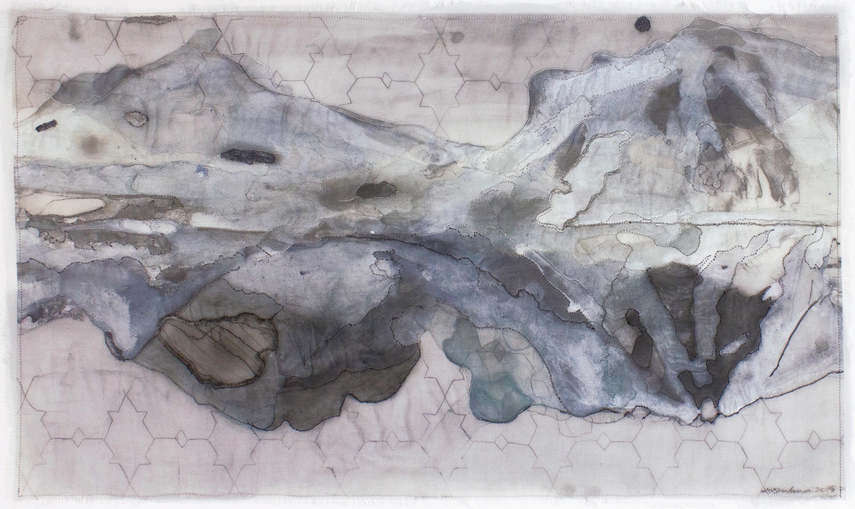Antarctica, 2019
Drawing on Mylar, silk organza, embroidery
Artwork: 14 x 23 1/2 in. (35.6 x 59.7 cm)
Frame: 19 x 28 1/4 in. (48.3 x 71.8 cm)
Sala-1240-C