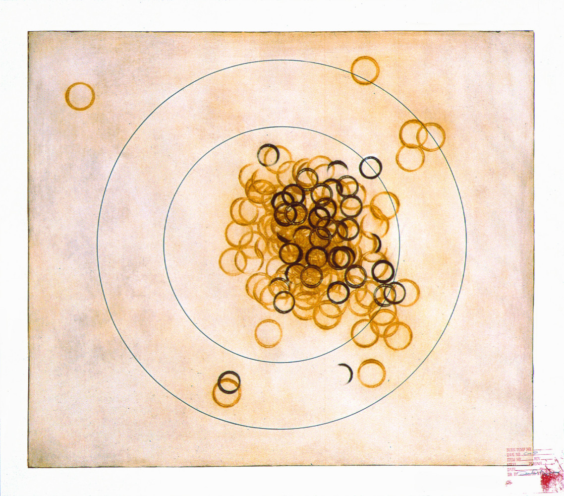 Ballistic Testing Program, 1999 &amp;nbsp;
Intaglio, screenprint
42 x 48 in. (106.68 x 121.92 cm)
Edition of 15
Published by Goya Contemporary / Goya-Girl Press
HES-0040-CO