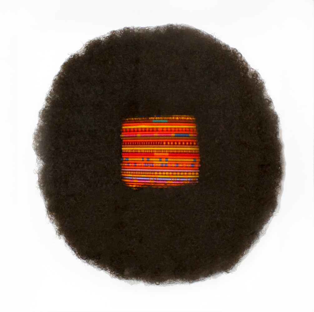 For Colored Girls, A Rainbow, O1, 2019
Wig, cast plastic combs, wrapped thread
12 x 12 x 3 in. (30.5 x 30.5 x 7.6 cm)
Clar-1031-C