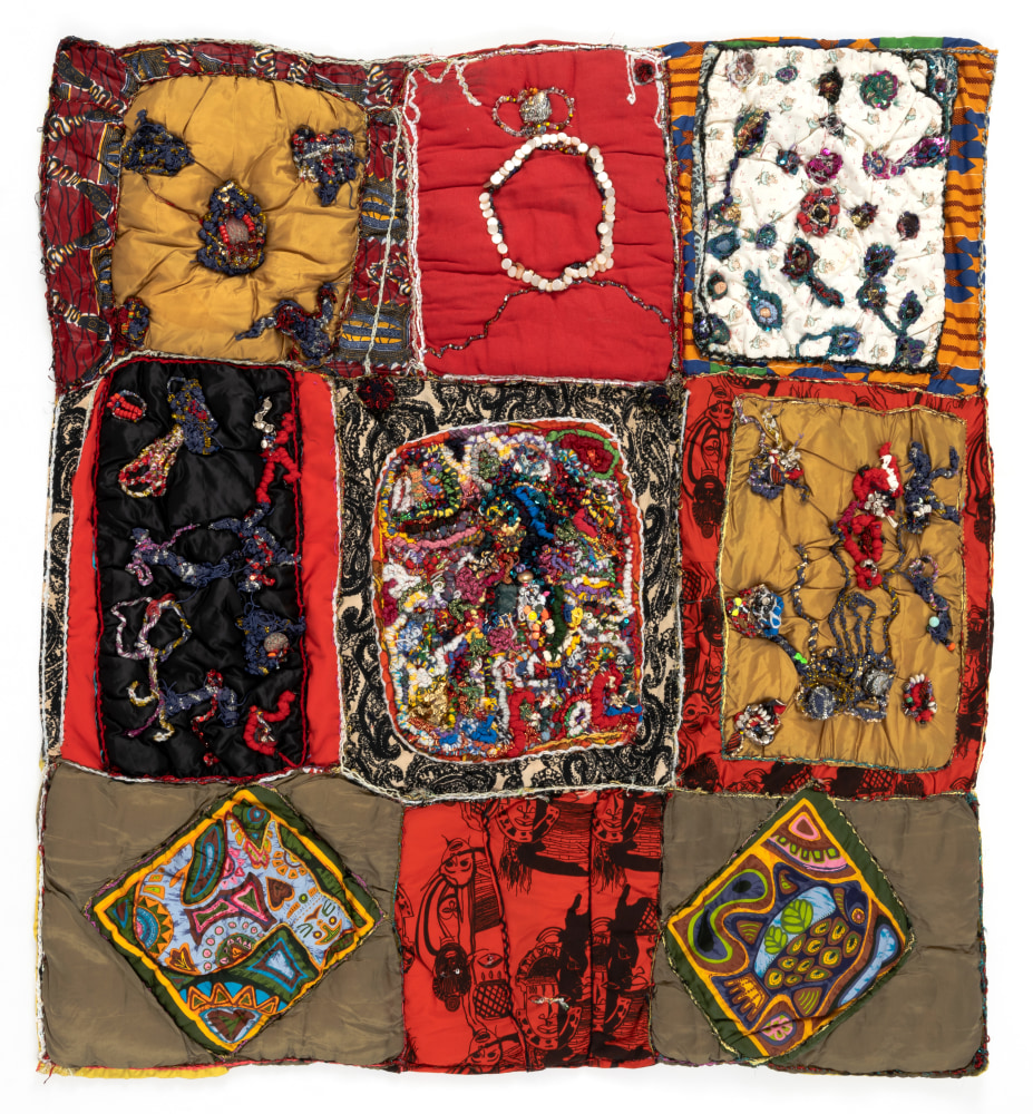 Bits and Pieces, 1995&amp;nbsp;
Fabric, thread, buttons, mixed media
53 1/2 x 53 in. (135.9 x 134.6 cm)&amp;nbsp;
TScot-1013-C
&amp;copy; The Estate of Elizabeth Talford Scott at Goya Contemporary Gallery