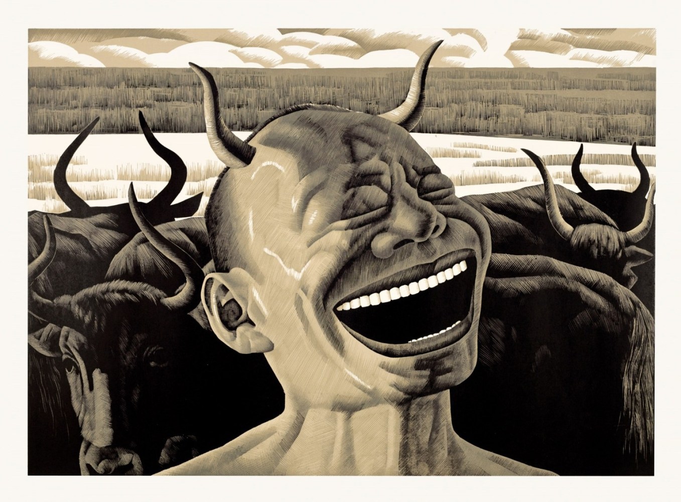 From the Grasslands Series: Laughing Horns, 2008

Woodcut on paper

34 1/8 x 45 3/4 in. (86.7 x 116.2&amp;nbsp;cm)

Edition of 80