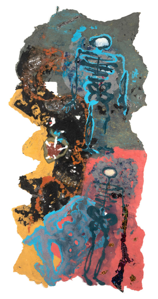 Joyce J. Scott​​​​​​​
Title Unknown,&amp;nbsp;1988
Handmade pulp process, pigments, beads, sequins
Print: 64 x 32 in. (162.6 x 81.3 cm)
Frame: 72 x 39.25 in. (182.9 x 99.7 cm)
Printed and published by Pyramid Atlantic, Riverdale, MD
Scot-1377-C