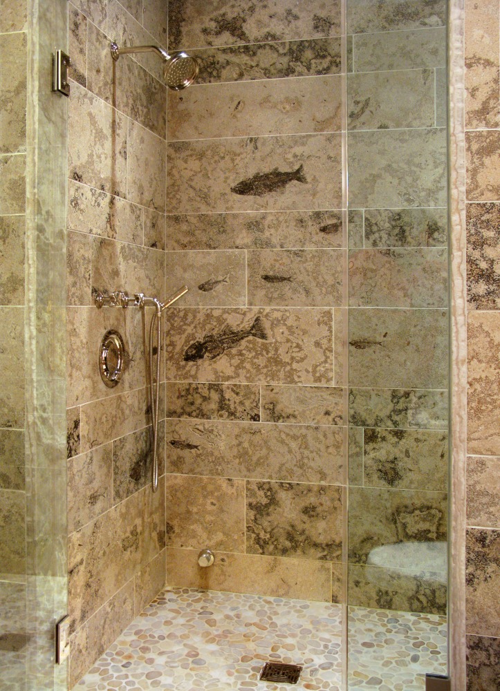 Fossil Shower Walls & Fossil Vanity Tops Custom Interiors Natural Fossil Art and Design