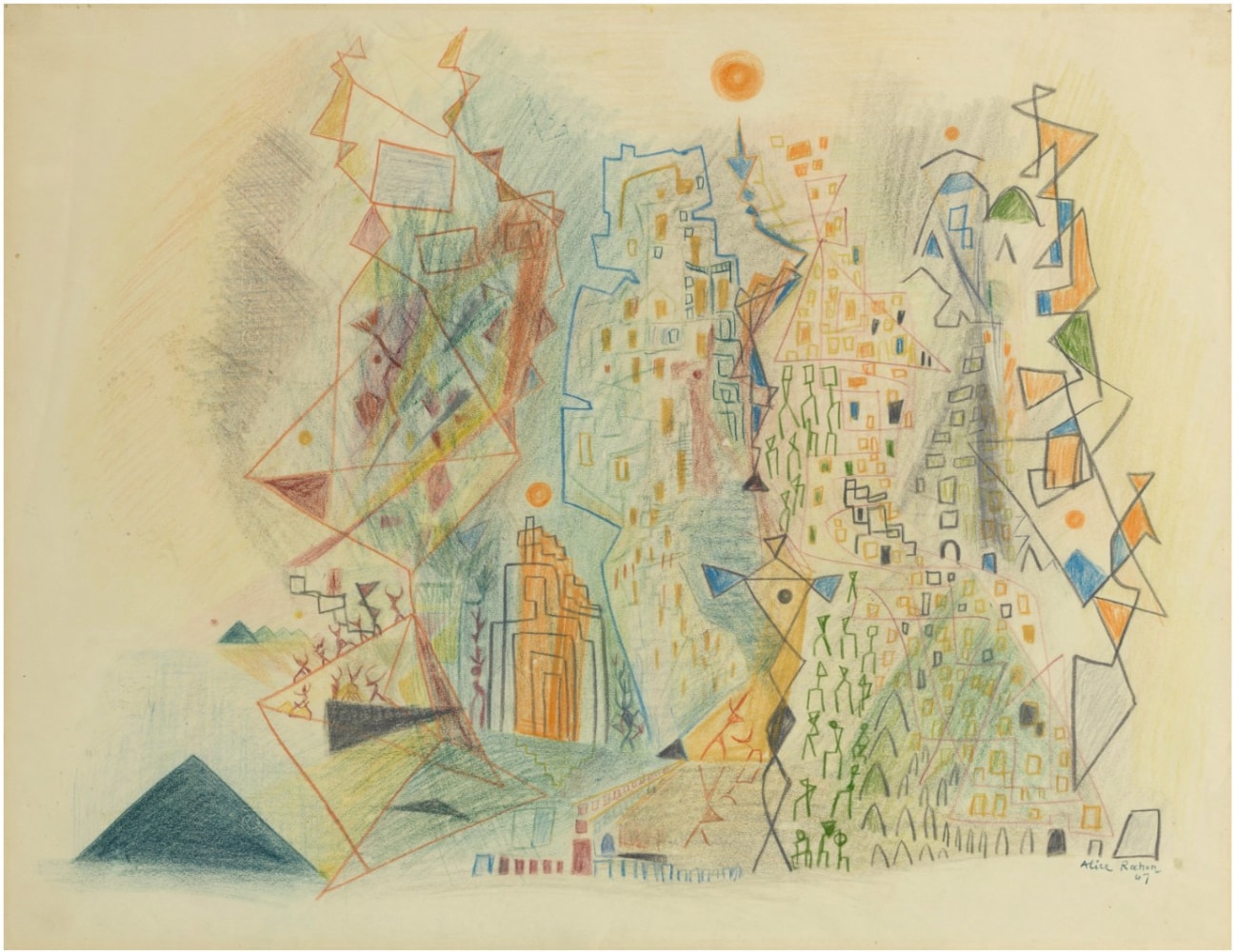 Alice Rahon

La ville sans murs (The City Without Walls), 1947

Colored pencil on paper

17 x 22 in (43.2 x 55.9 cm)