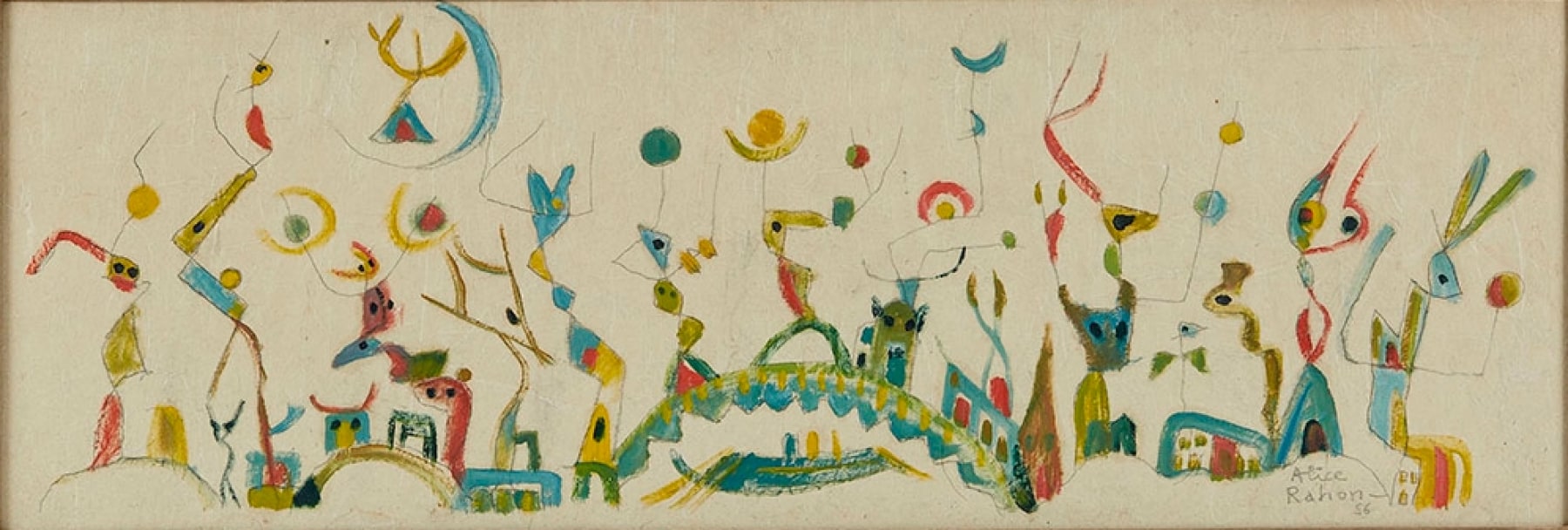 Alice Rahon

Le bal des fourmis (Ball of the Ants), 1956

Gouache on paper

11 2/5 x 33 1/2 in (29 x 85.1 cm)