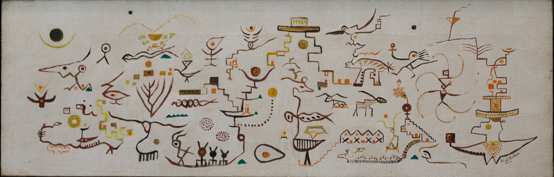 Alice Rahon

Thunderbird, 1946

Oil on canvas

12 5/8 x 39 in (32.1 x 99.1 cm)