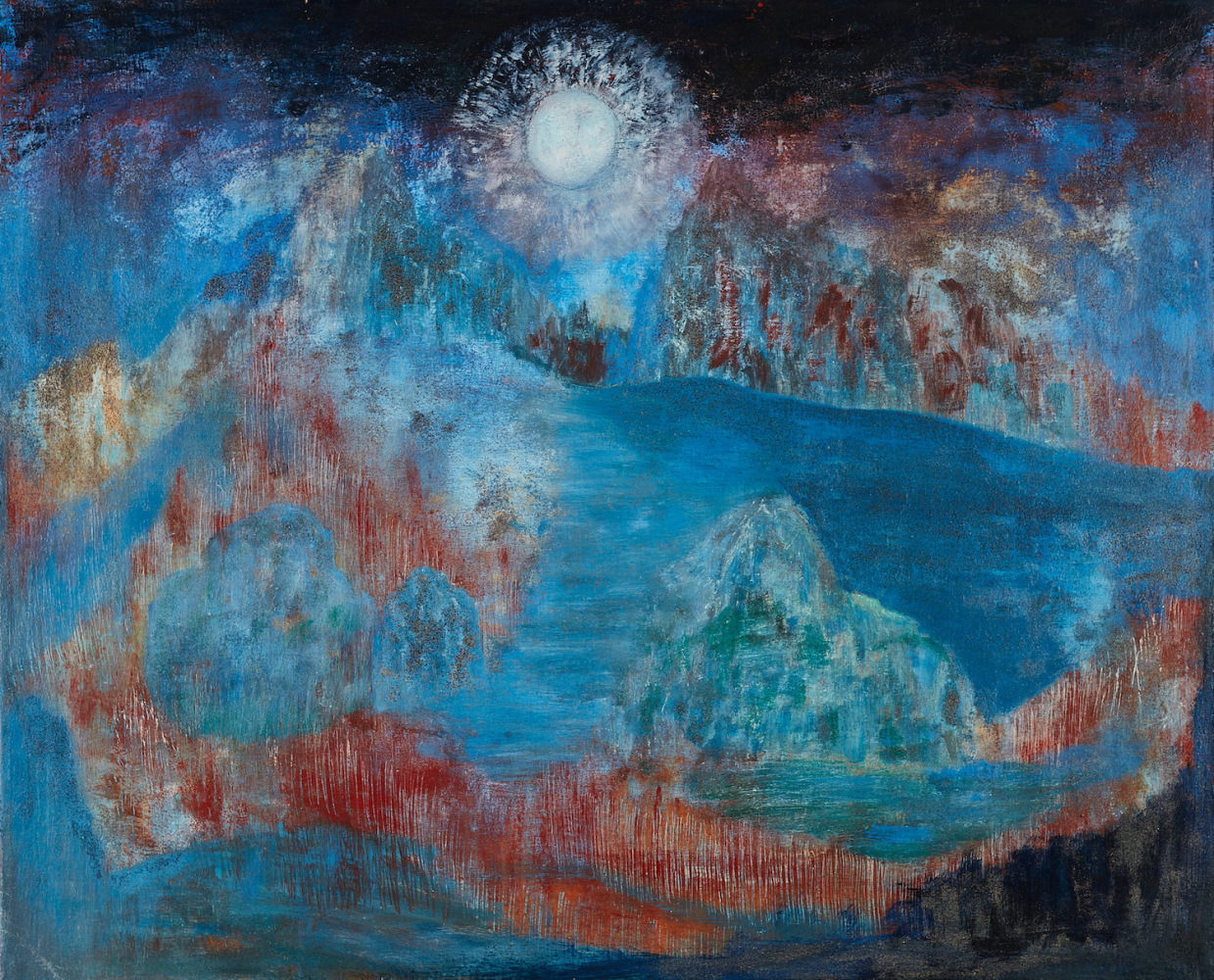 Alice Rahon

La noche de Tepoztl&amp;aacute;n (The Night of Tepoztl&amp;aacute;n),&amp;nbsp;1964

Oil and sand on canvas

27 1/2 x 33 7/8 in (69.9 x 86 cm)