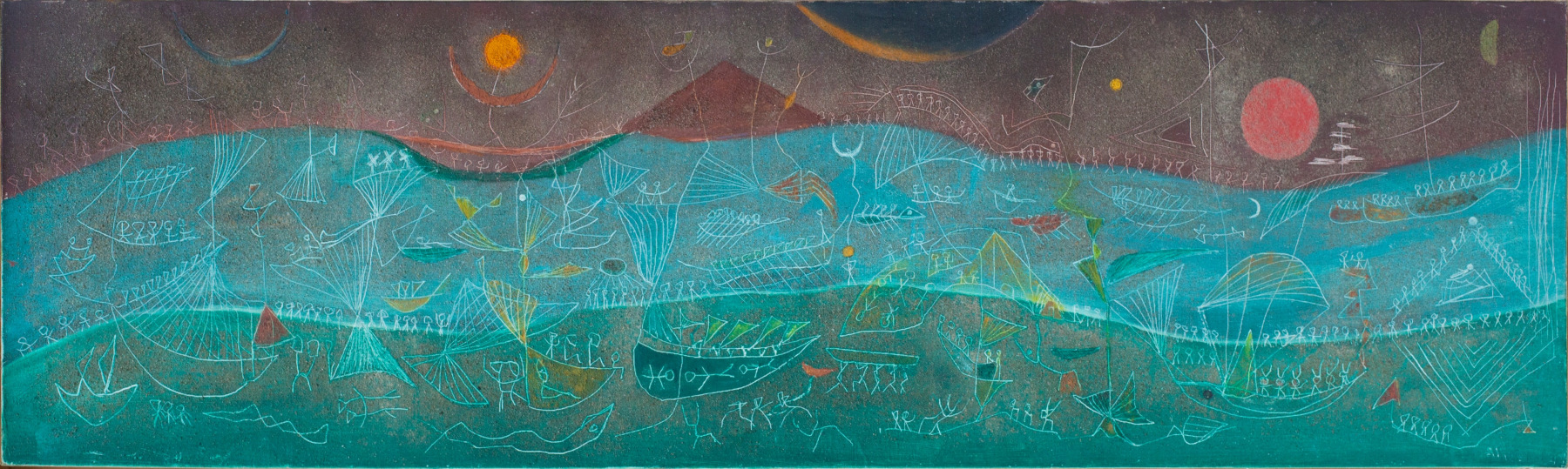 Alice Rahon

R&amp;iacute;o Papaloapan (Papaloapan River), 1947

Oil and sand on canvas

14 1/8 x 49 1/4 in (36 x 125 cm)
