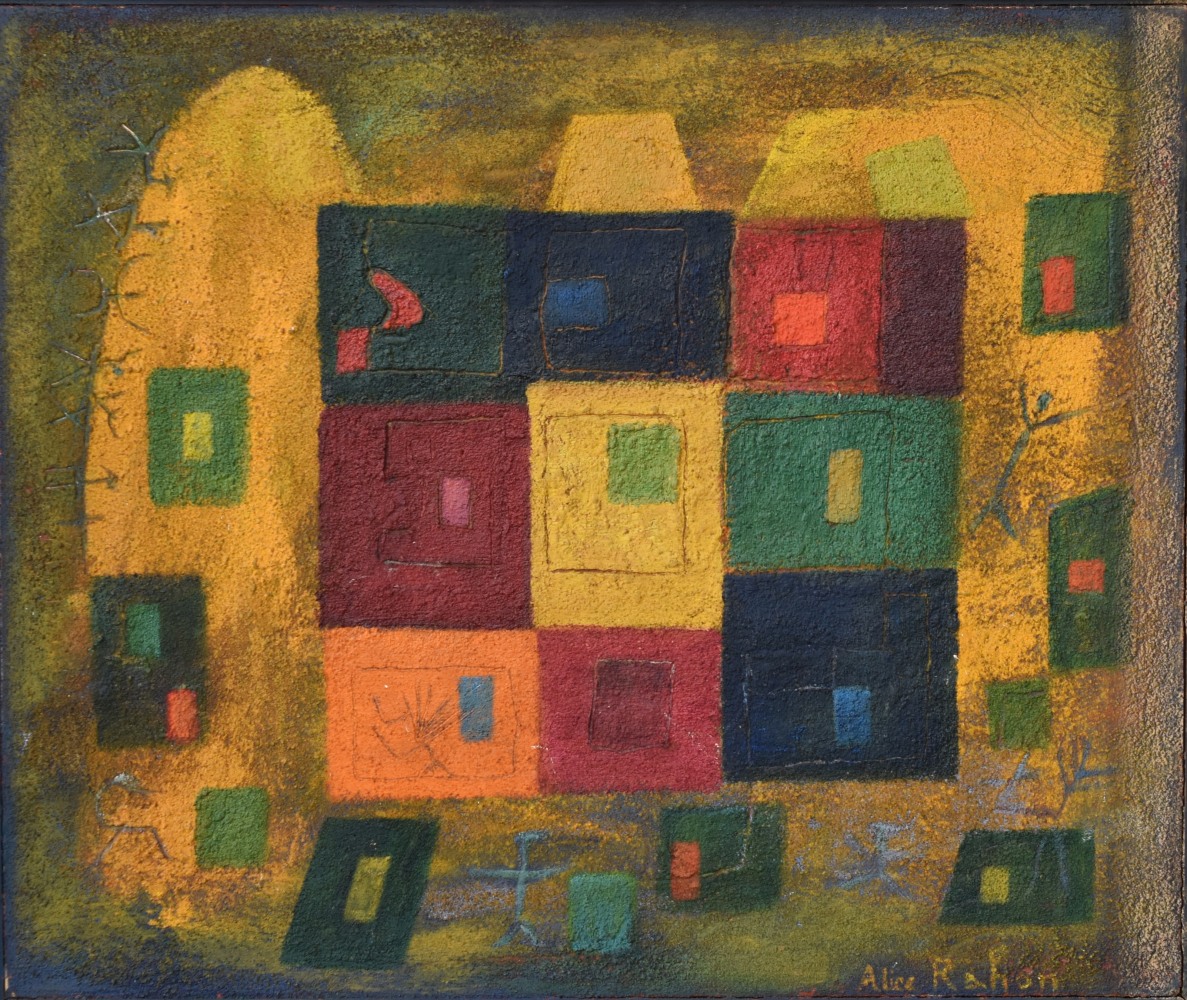 Alice Rahon

La cuadra (The Block), 1942-50

Oil and sand on canvas

19 1/4 x 22 3/4 in (49 x 57.8 cm)