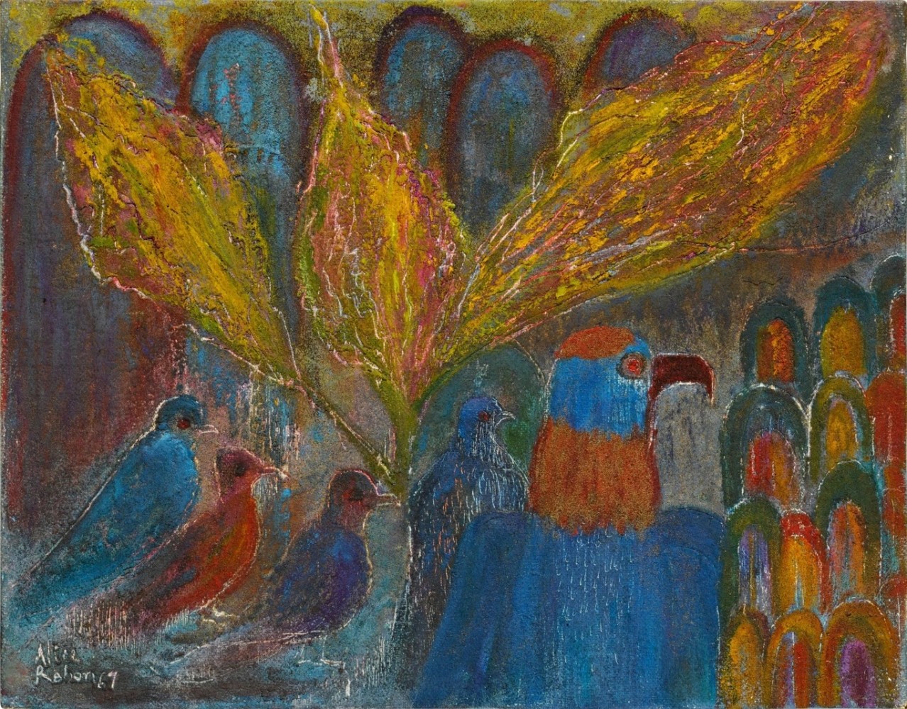 Alice Rahon

P&amp;aacute;jaro de la tempestad (Storm Bird), 1969

Oil and sand on canvas

14 x 18 in (35.6 x 45.5 cm)