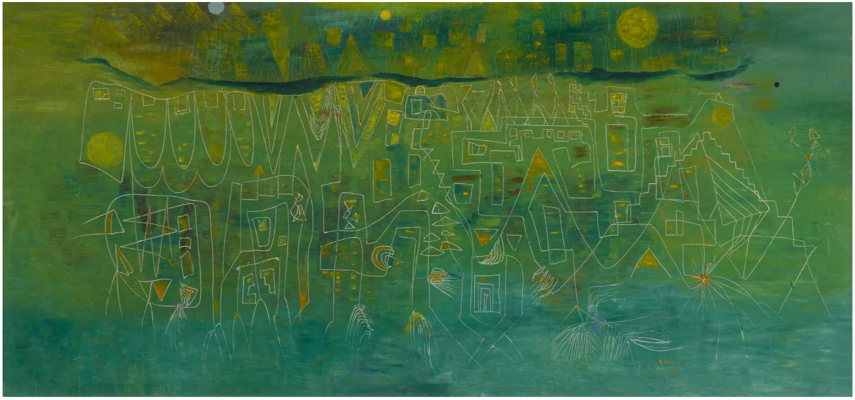 Alice Rahon

Reflections, 1947

Oil on canvas

24 x 51 in (61 x 129.3 cm)