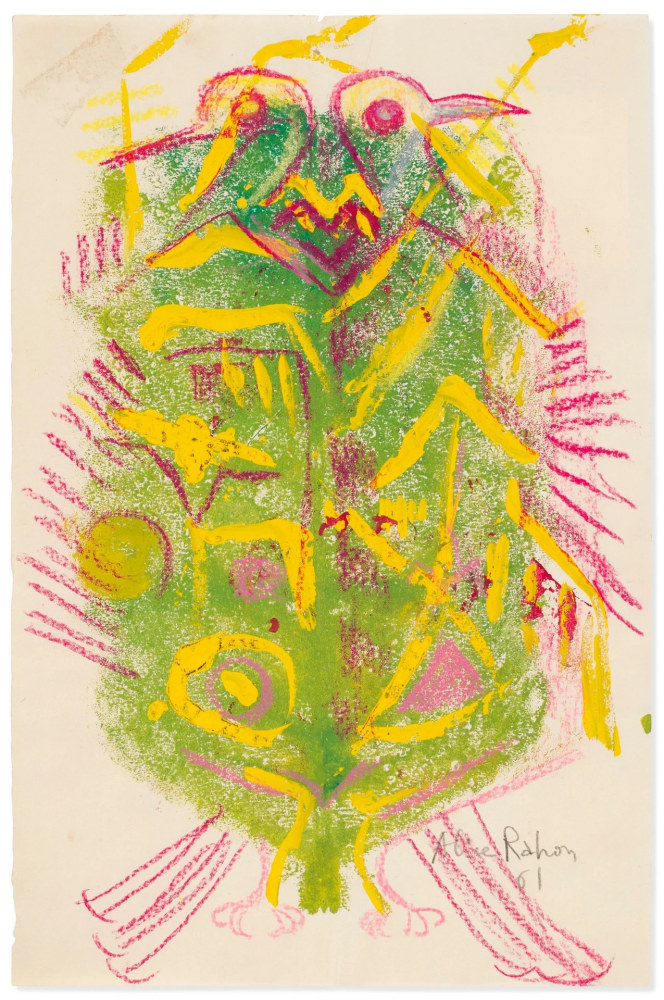 Alice Rahon

P&amp;aacute;jaros (Birds), 1961

Colored pencil and gouache on paper

8 1/2 x 5 1/2 in (21.6 x 14 cm)