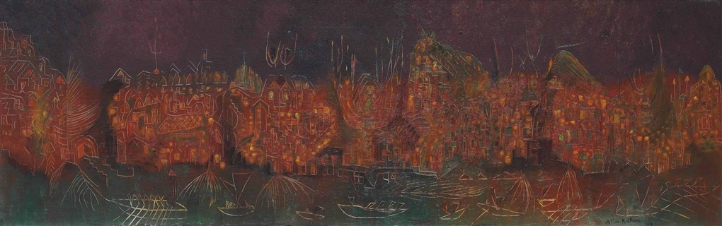 Alice Rahon

City of Return, 1948

Oil on canvas

13 3/4 x 43 in (34.9 x 109 cm)