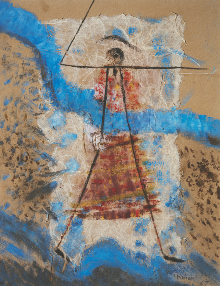Alice Rahon

Hombre atravesado por un r&amp;iacute;o&amp;nbsp;or&amp;nbsp;Homenaje a Andr&amp;eacute; Breton (Man Crossed by a River&amp;nbsp;or&amp;nbsp;Tribute to Andr&amp;eacute; Breton), 1967

Mixed media on silk on Masonite

22 x 17 in (56 x 43 cm)