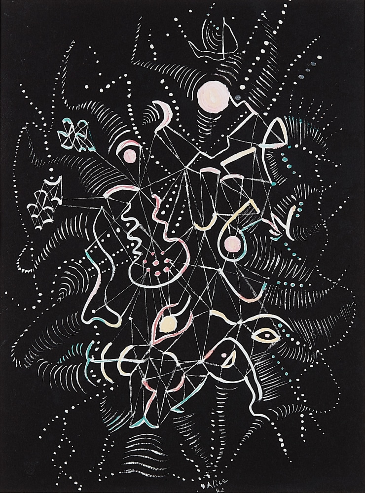 Alice Rahon

Mozart,&amp;nbsp;from the series&amp;nbsp;Crystals in Space, 1942

Gouache on paper

8 1/2 x 6 3/8 in (21.6 x 16.2 cm)