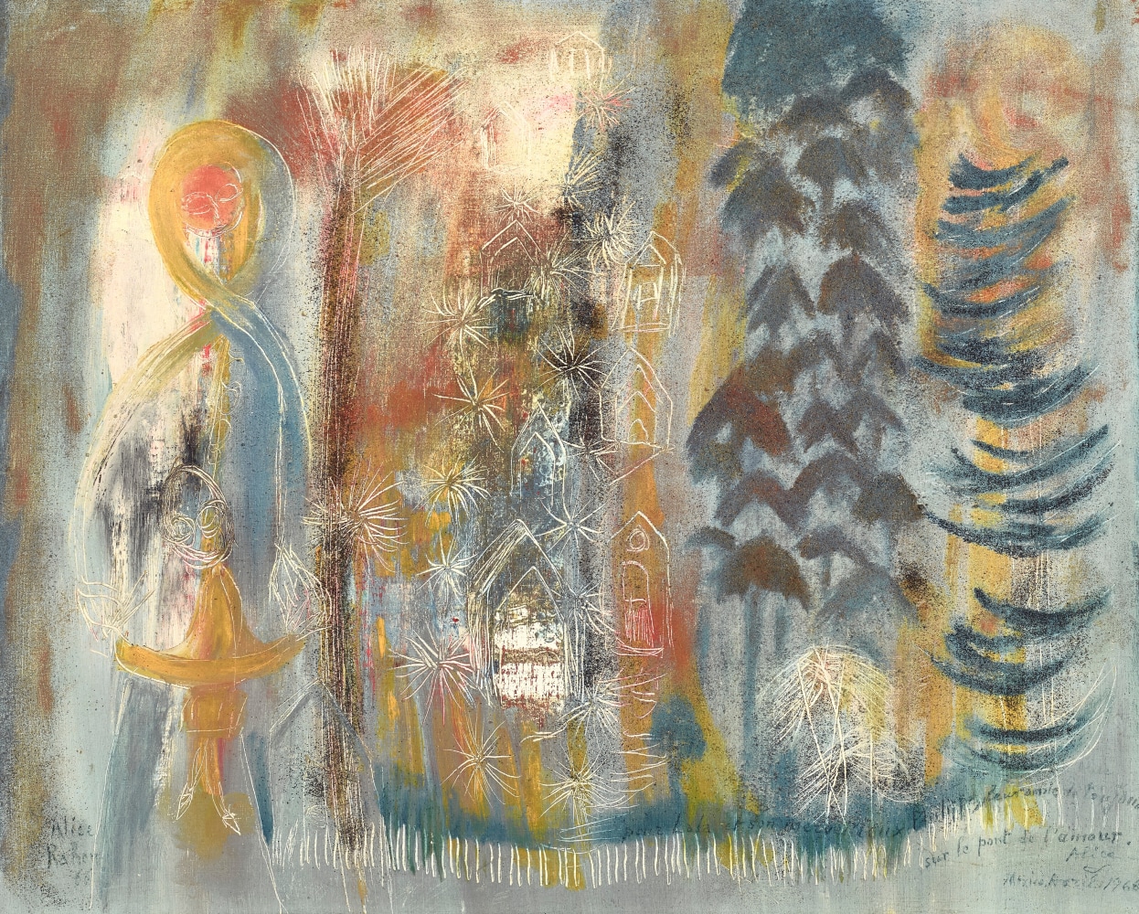 Alice Rahon

Sur le pont de l&amp;rsquo;amour (On the Bridge of Love), 1966

Oil and sand on canvas

15 3/4 x 19 3/4 in (39.9 x 50 cm)