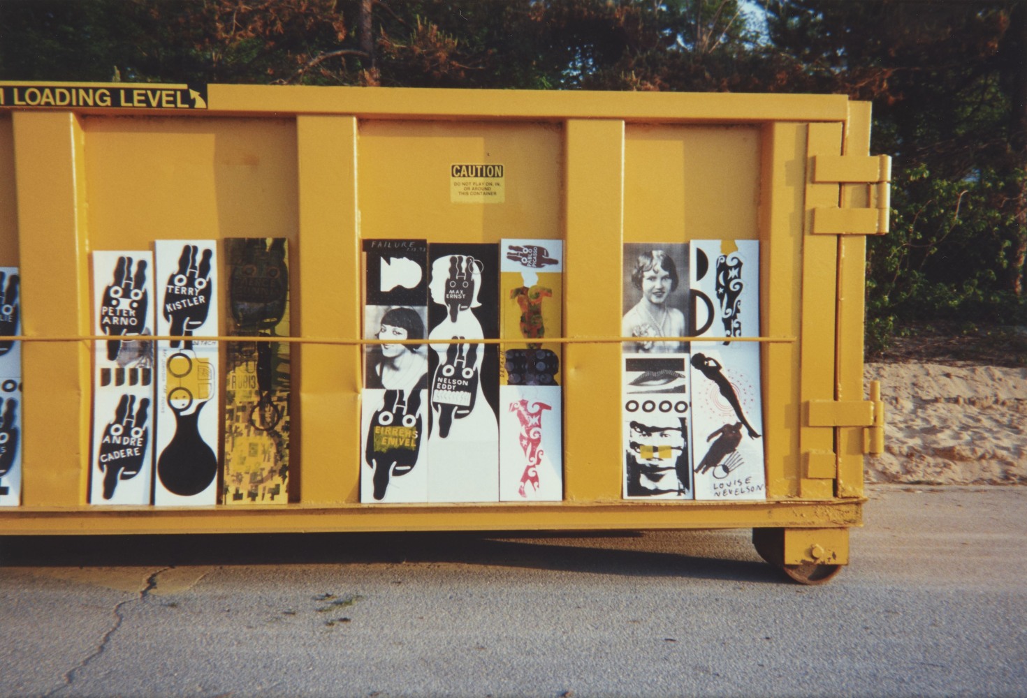 Ray Johnson, Untitled (Outdoor Movie Show on Dumpster), May 18, 1993, Commercially processed chromogenic print, 6 x 4 inches, Collection of The Morgan Library &amp;amp; Museum