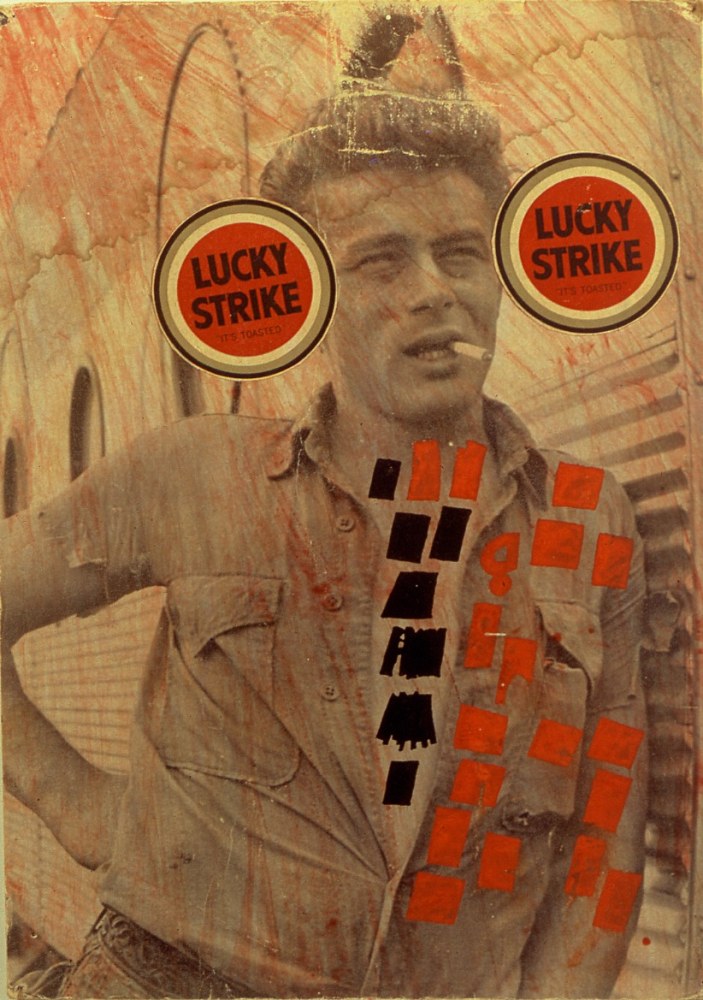 Ray Johnson, James Dean&amp;nbsp; (Lucky Strike), 1957, Mixed media collage on cardboard panel, 18 x 15.5 (45.7 x 39.4), 10044