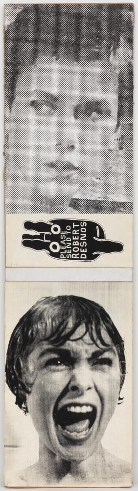 Ray Johnson, Untitled (Long - Please Send to Robert Desnos), 9.18.94, Mixed media collage on corrugated cardboard, 32 x 8.5 in., 10835