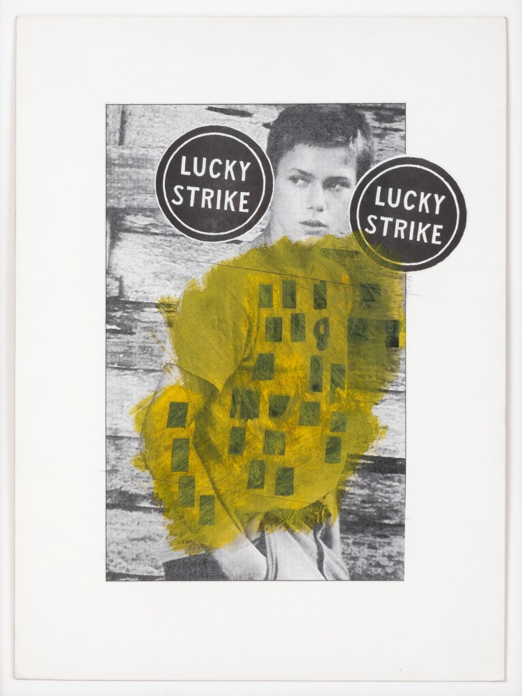 Ray Johnson, Untitled (River Phoenix Lucky Strike), 11.21.93, Mixed media collage on illustration board, 15 x 11 (38.1 x 27.9), 10261