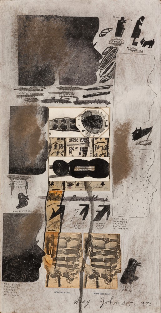 Ray Johnson, Untitled (Her Royal Highness Princess Christina of Sweden), 1975, Mixed media collage on masonite, 31.5 x 16.125 (80 x 41), 10161