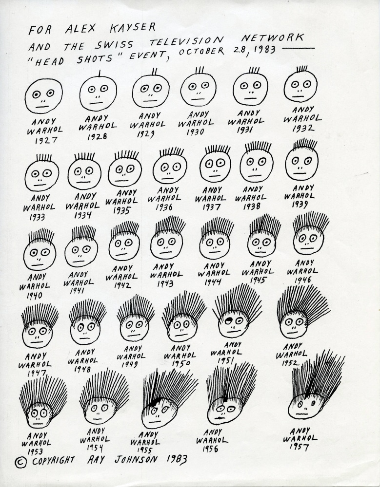 Ray Johnson,&amp;nbsp;Untitled (Andy Warhol &amp;quot;Head Shots&amp;quot;),&amp;nbsp;1983, Mail art photocopy