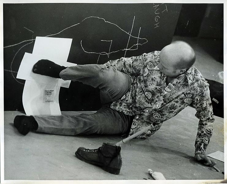 Ray Johnson in NYCS Exhibition and Valentine&amp;#39;s Day performance in conjunction with &amp;quot; Invitation Correspondence&amp;quot; Exhibition, Western Illinois University at Macomb, February 1974. Photograph by John Orandello