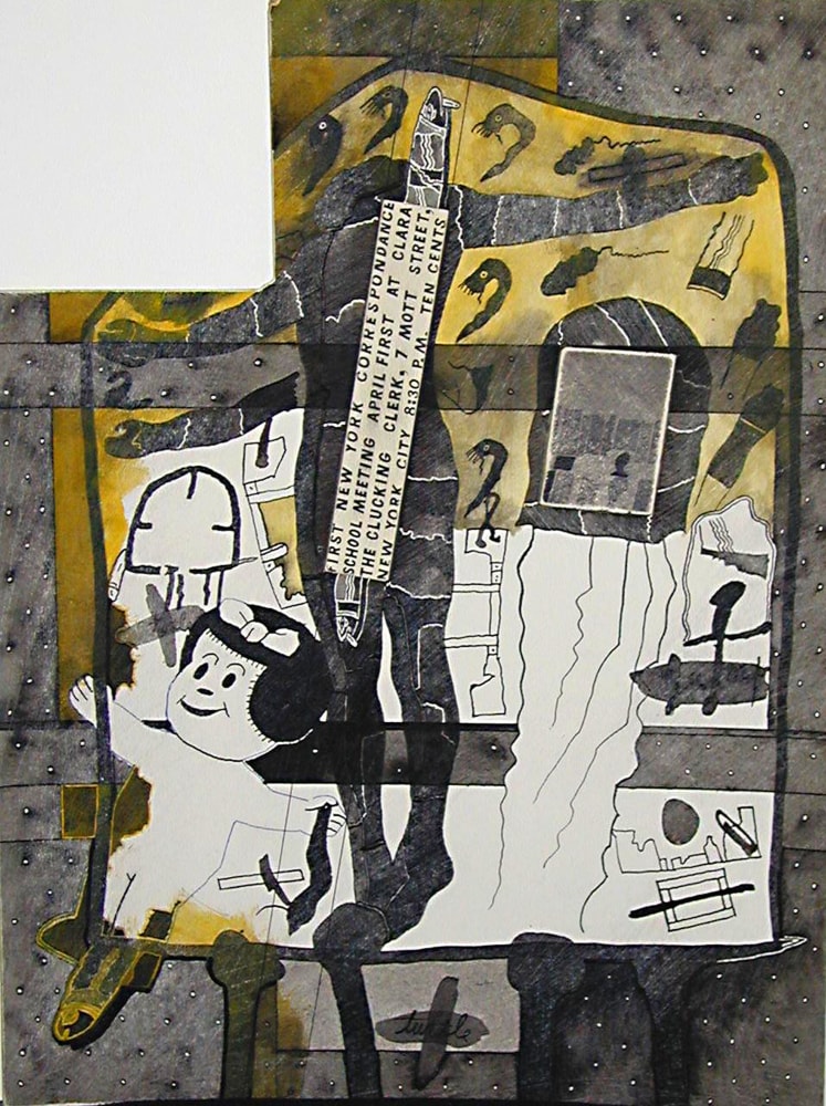 Ray Johnson, Untitled (Dali Crucifixion with Nancy), circa 1980, mixed media collage on illustration board, 20.062 x 15 in., 13711
