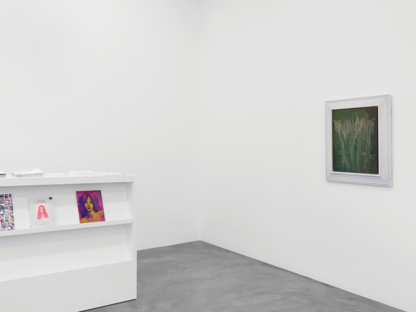 Installation view of Steven Shearer paintings, drawings, and printed works exhibition