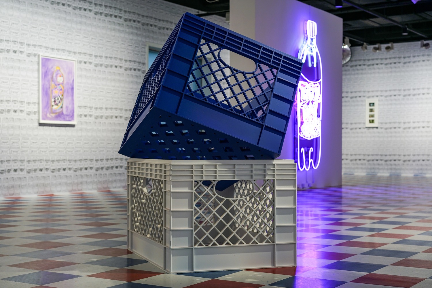 Installation view of paintings and sculptures by Tschabalala Self