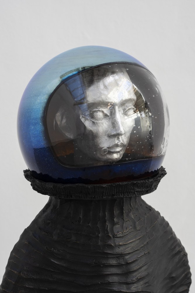 Jean-Marie Appriou Standing Astronaut II (opaline) 2020 Bronze, aluminum, glass 118 x 33 x 52 cm / 46 1/2 x 13 x 20 1/2 in
