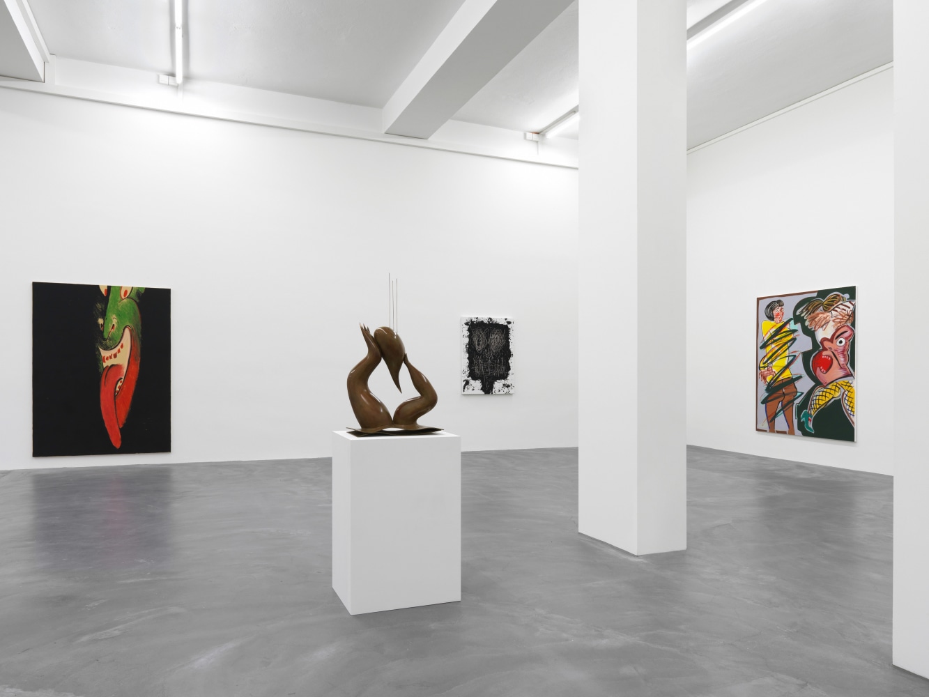 Installation view of paintings and sculptures group exhibition