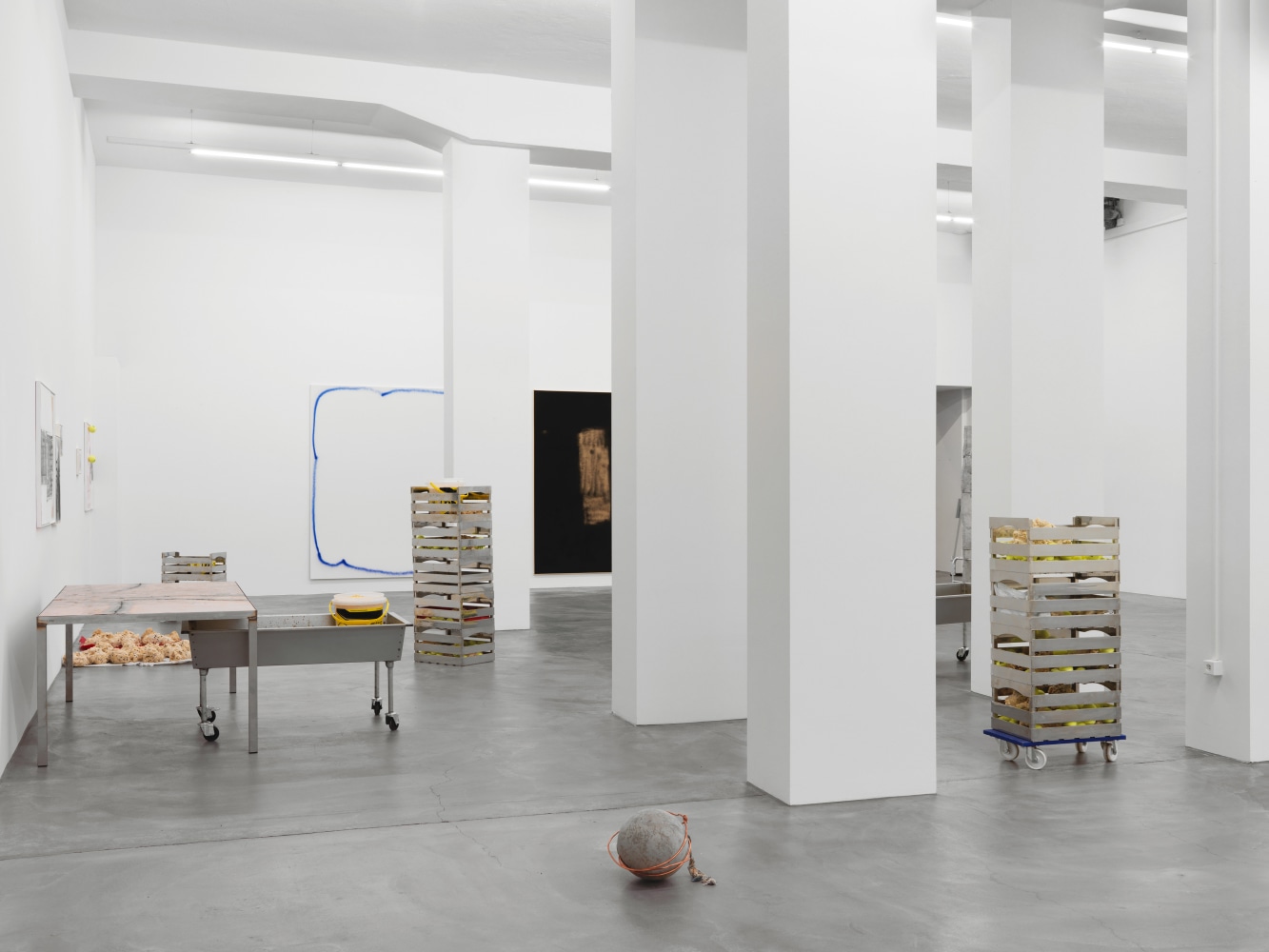 Installation view of paintings and sculptures group exhibition