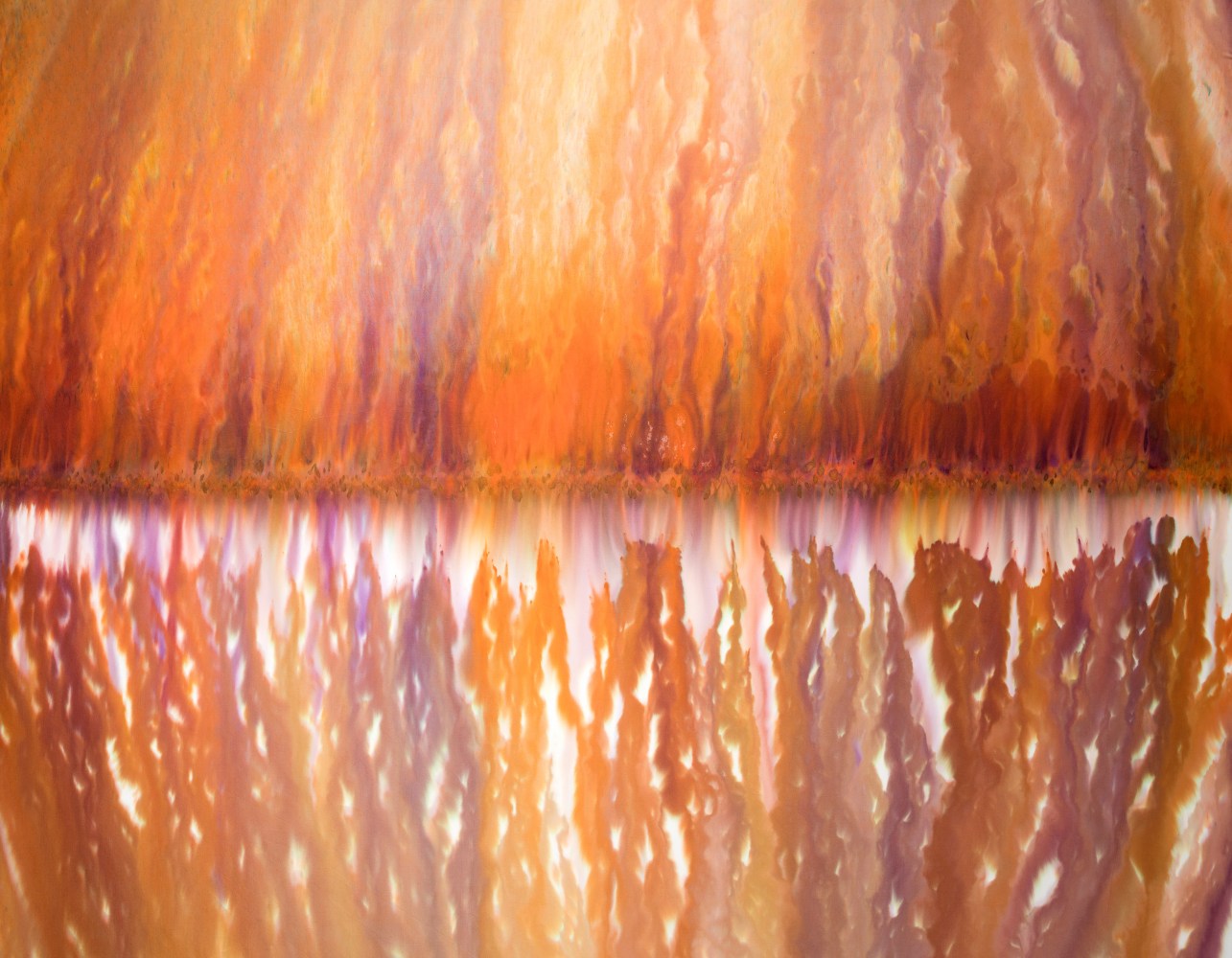 Installation view of paintings by Sam Falls