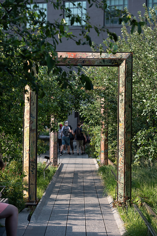 Installation view of outdoor sculptures by Sam Falls