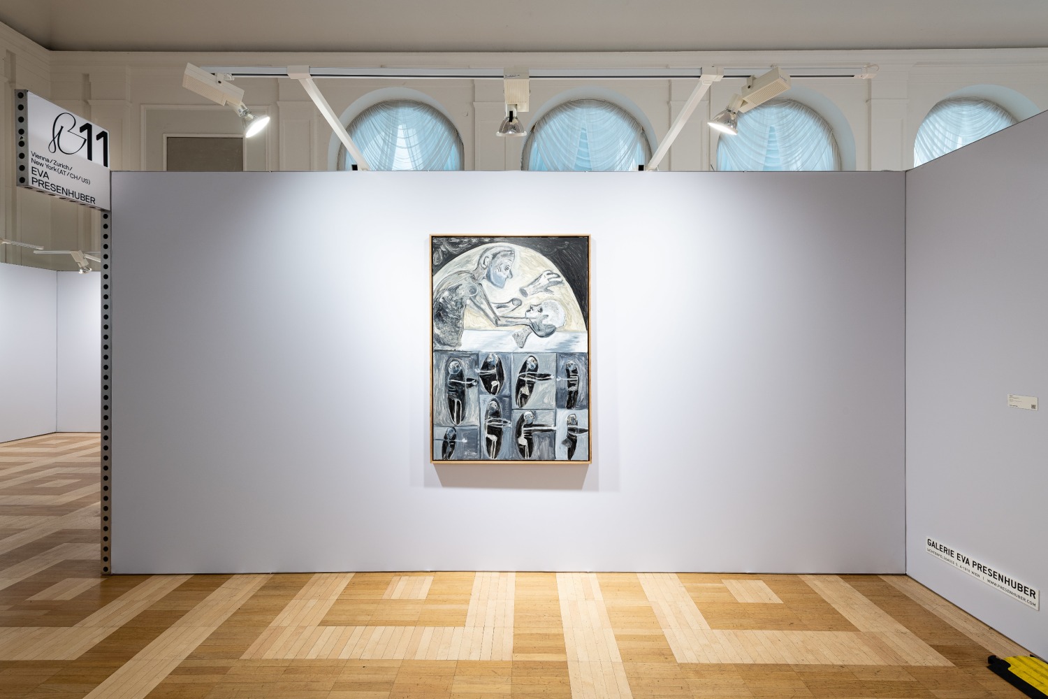 installation view of greyscale painting by Tobias Pils