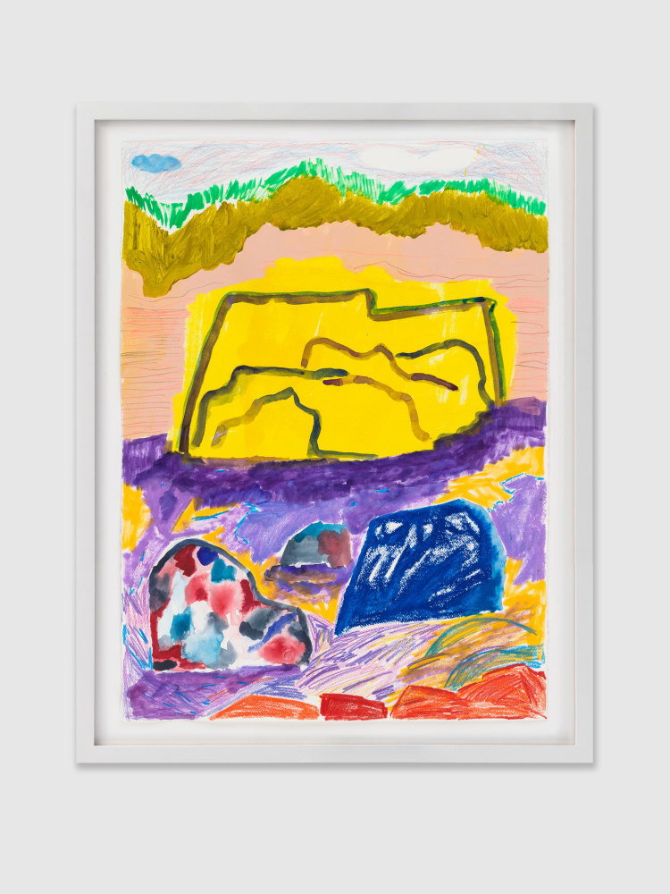 DRIED UP RIVERBED  2020  Mixed media on paper  Image 76 x 56 cm / 30 x 22 in  Frame 87 x 67 x 3.5 cm / 34 1/4 x 26 3/8 x 1 3/8 in