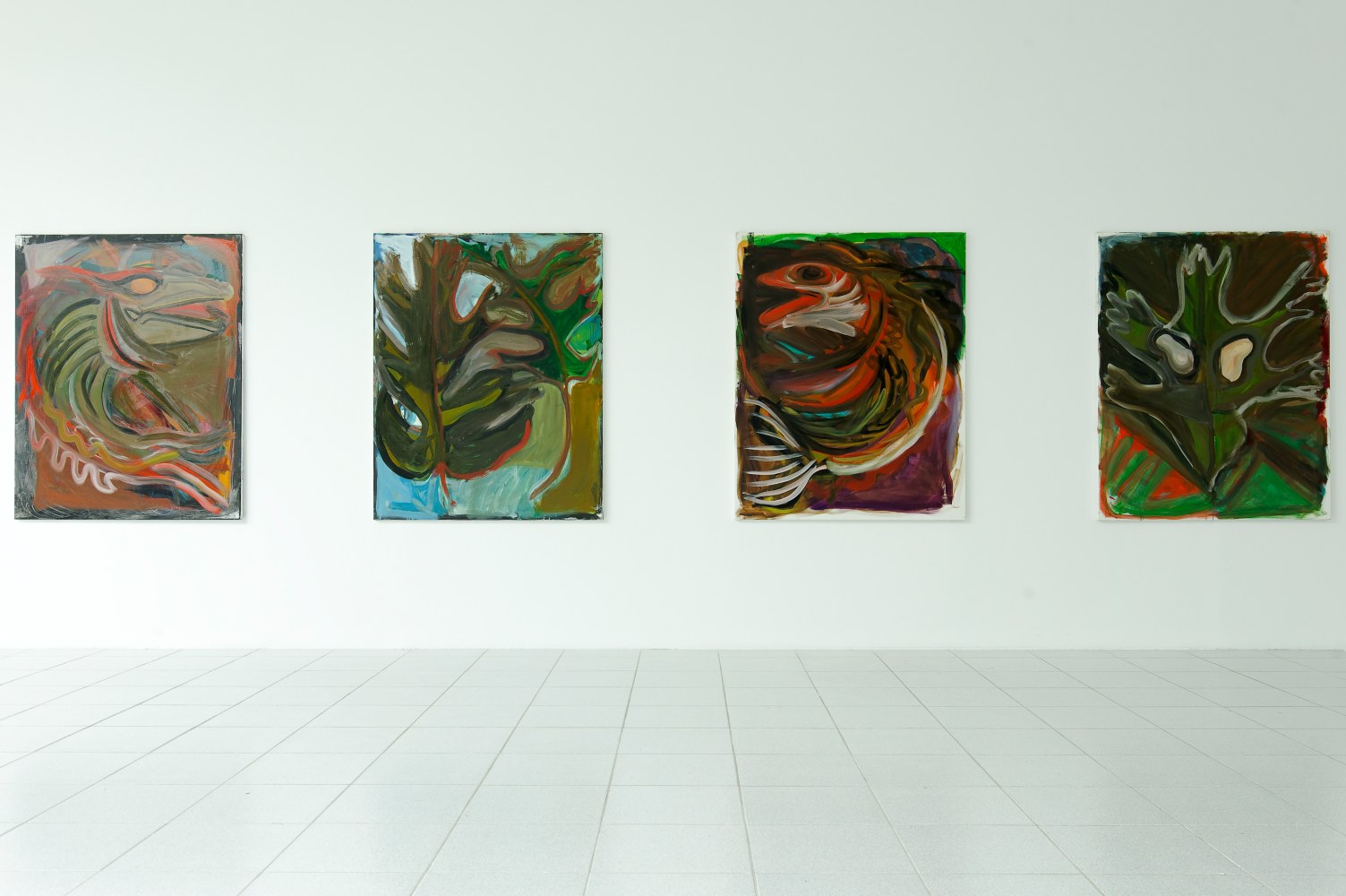 Installation view of paintings by Josh Smith