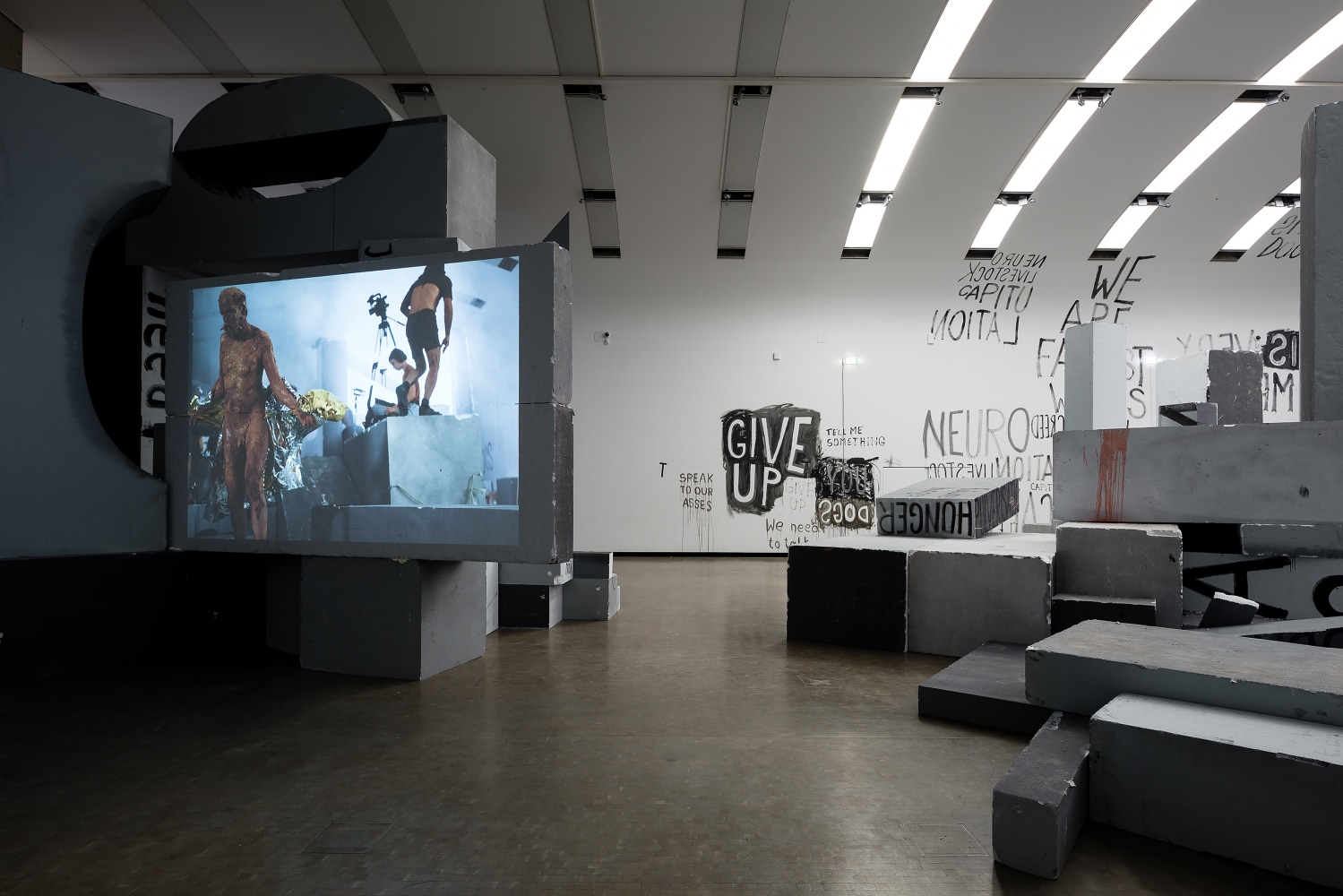 Installation view sculptures by Liam Gillick